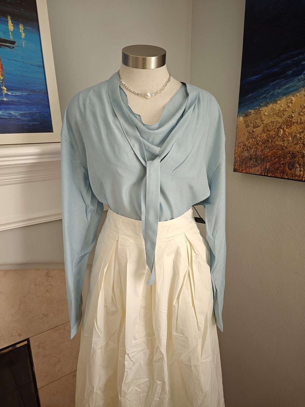 Light Blue Tie-Neck Women's Blouse - Brand
